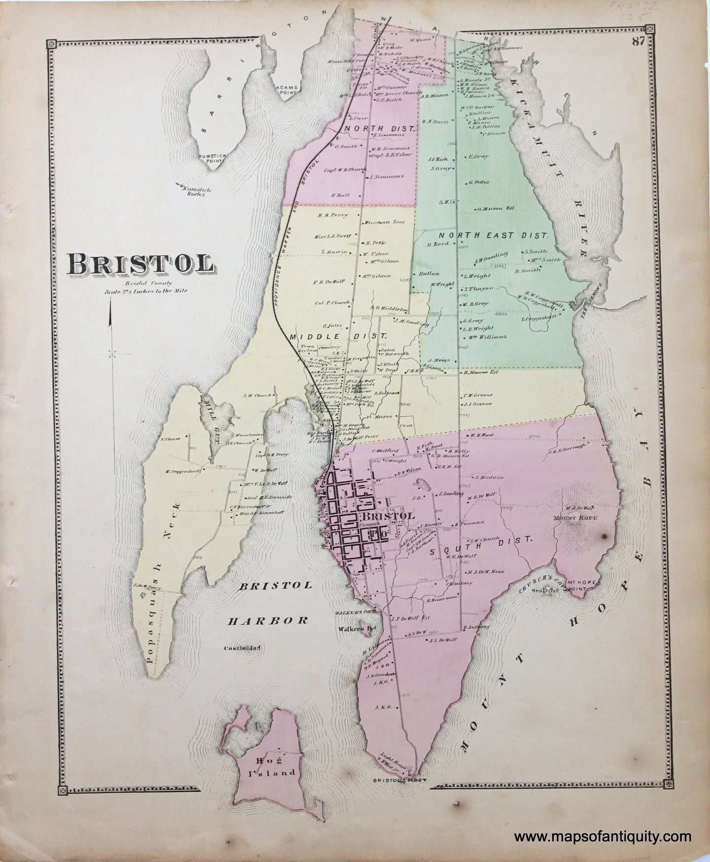Antique-Hand-Colored-Map-Bristol-Rhode-Island-Rhode-Island--1870-Beers-Maps-Of-Antiquity
