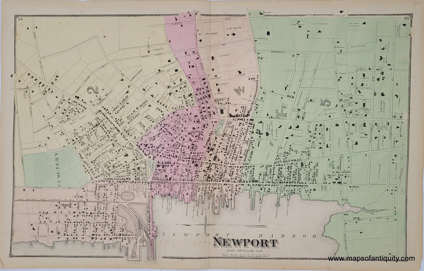 Antique-Map-Newport-Newport-Center-RI-Rhode-Island-Map-1870-Beers