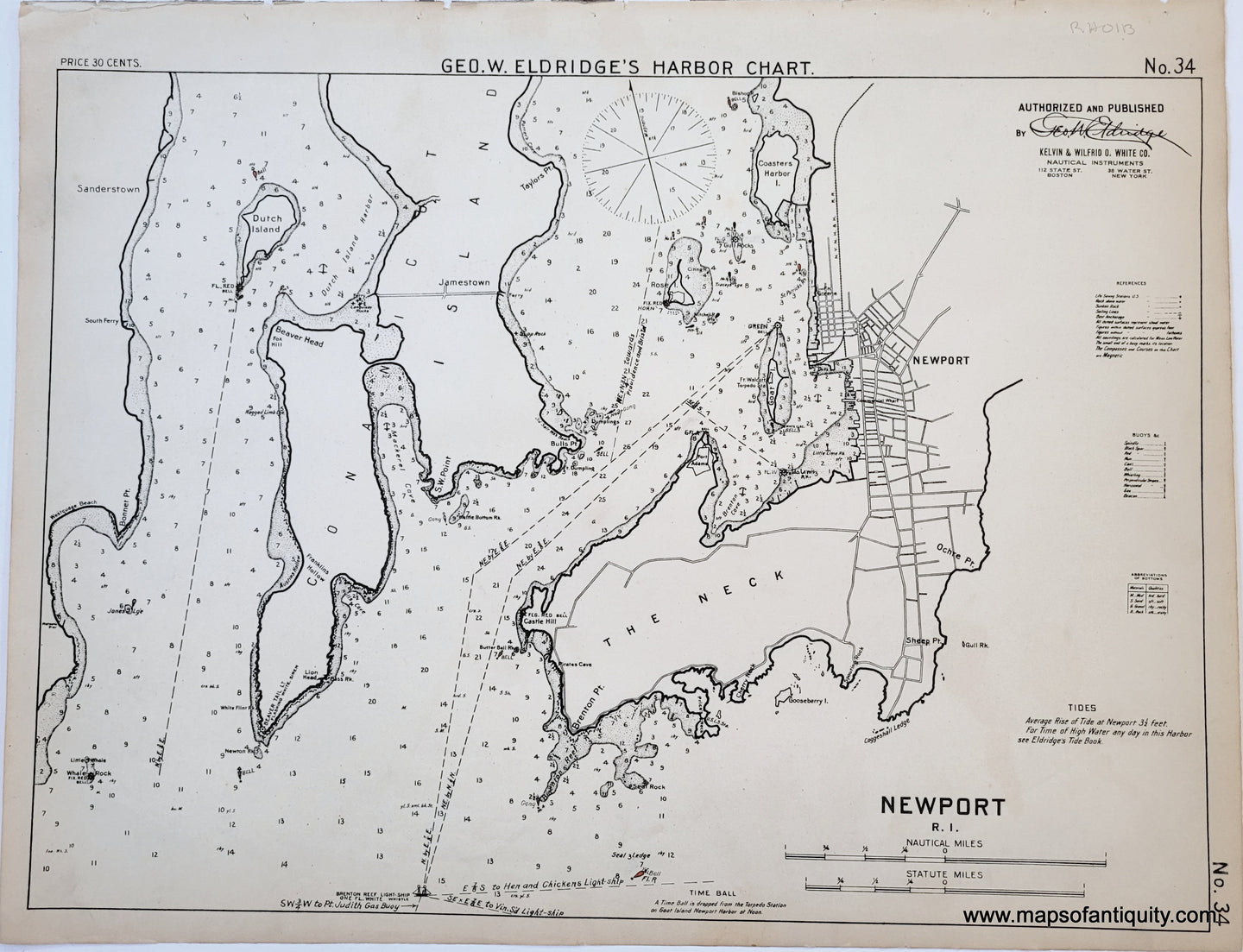Black-and-White-Antique-Harbor-sailing-Nautical-Chart-Newport-R.I.-Eldridge-Nautical-Chart--United-States-Northeast-1929-Eldridge-Maps-Of-Antiquity