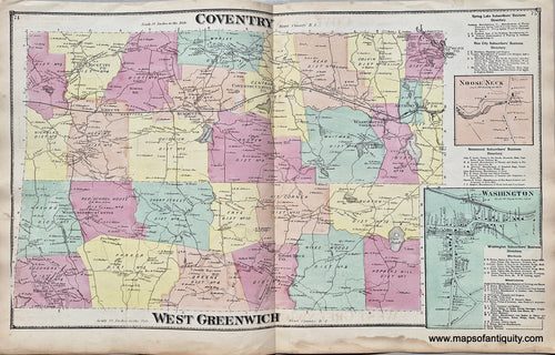 Antique-Hand-Colored-Map-West-GreenwichCoventry-Rhode-Island--1870-Beers-Maps-Of-Antiquity