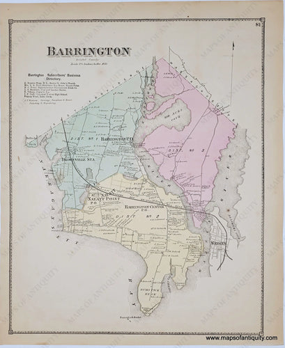 Genuine antique map with original hand-coloring, colored by district in antique tones of pink, green, yellow.