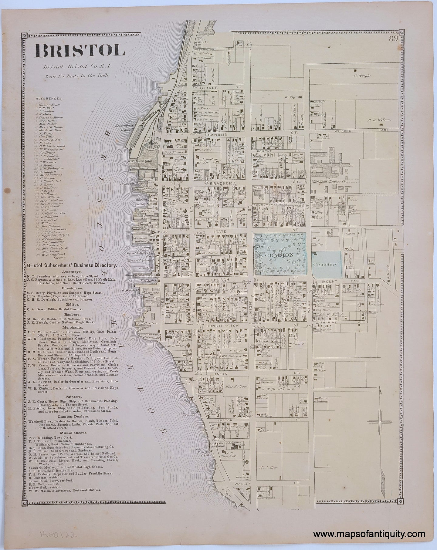 1870 - Bristol Center, Rhode Island - Antique Map