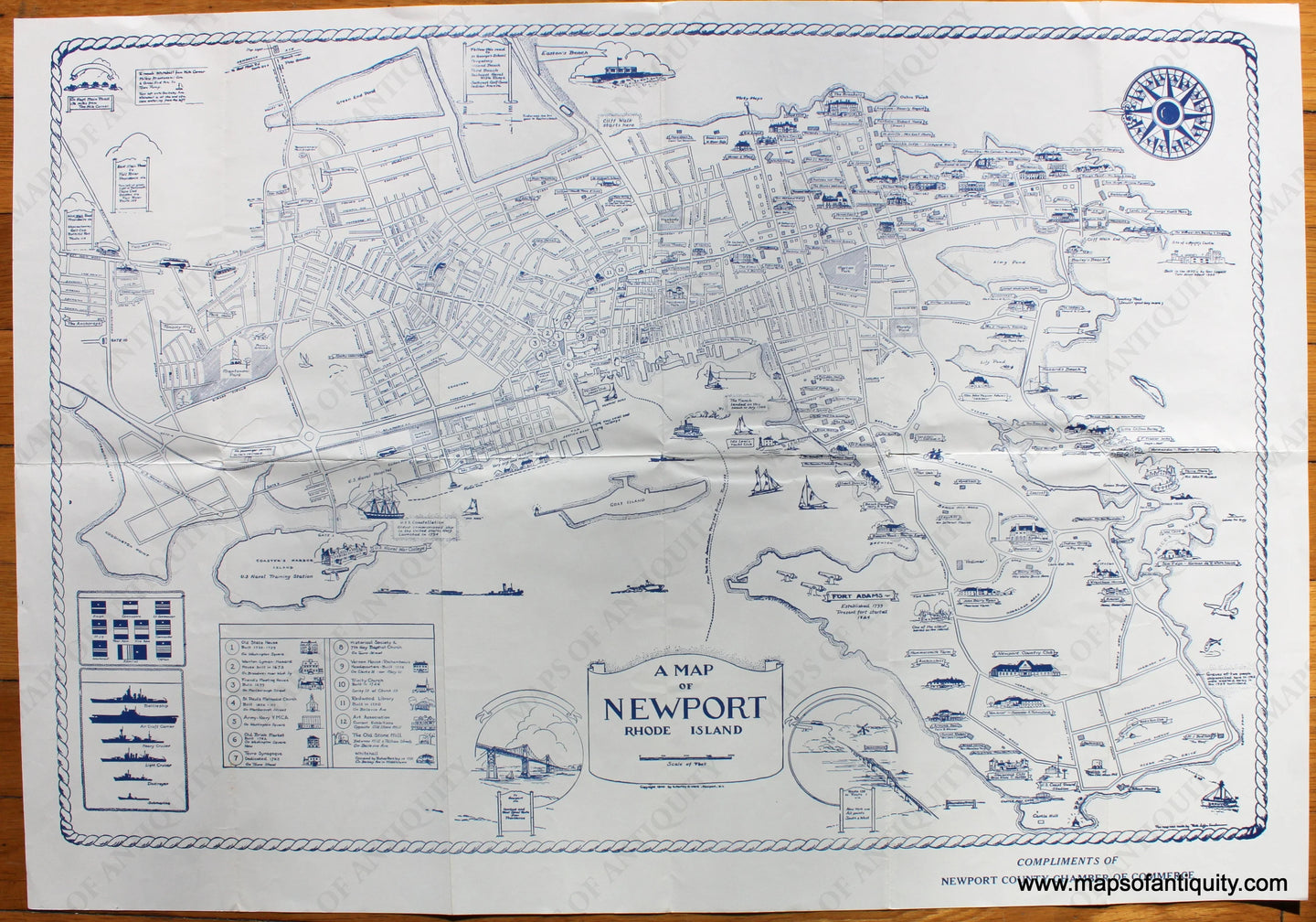 Antique-Printed-Color-Pictorial-Map-A-Map-of-Newport-Rhode-Island-*****SOLD*****-United-States-Rhode-Island-1946-A.-Hartley-&-G.-Ward-Maps-Of-Antiquity-1800s-19th-century
