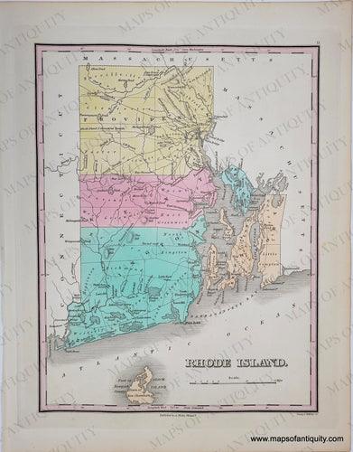 Antique-Hand-Colored-Map-Rhode-Island.--United-States-Northeast-1829-Anthony-Finley-Maps-Of-Antiquity