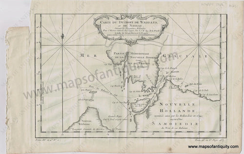 Antique-Map-Carte-du-Detroit-de-Waeigats-ou-de-Nassau-Russia-Arctic-Novaya-Zemlya-Siberia-French-Bellin-1758-1750s-1700s-Mid-18th-Century-Maps-of-Antiquity