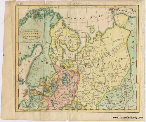 Antique-Map-northern-Part-of-Russia-in-Europe-Walker's-Geography-1795-1700s-18th-century