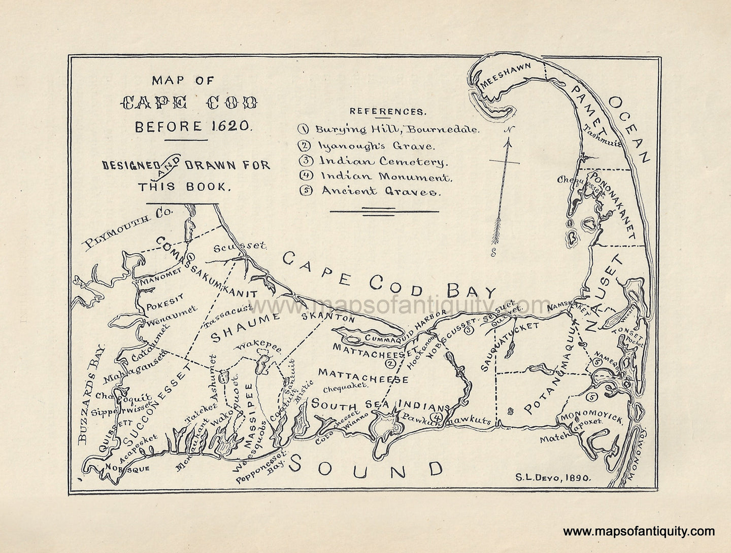 Map of Cape Cod before 1620 - Reproduction