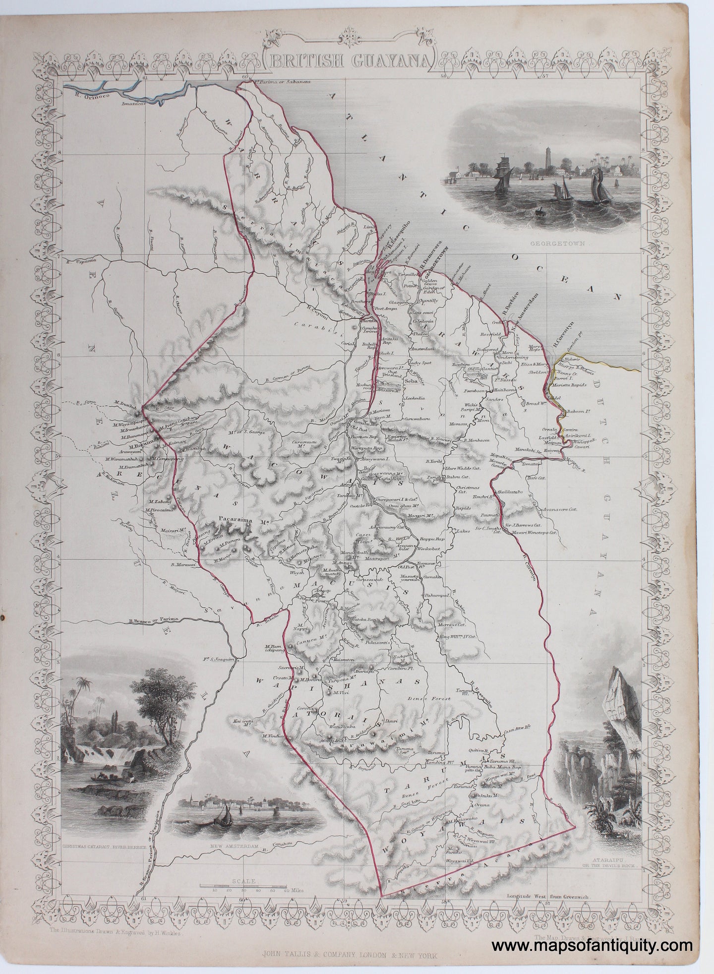 SAM010-Antique-Map-British-Guayana-Guiana-map-1851-Tallis-Rapkin-Maps-of-Antiquity