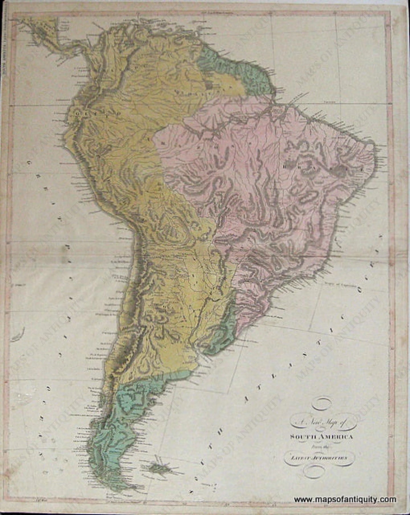 Antique-Hand-Colored-Map-A-New-Map-of-South-America-From-the-Latest-Authorities-South-America-South-America-General-1814-Carey-Maps-Of-Antiquity