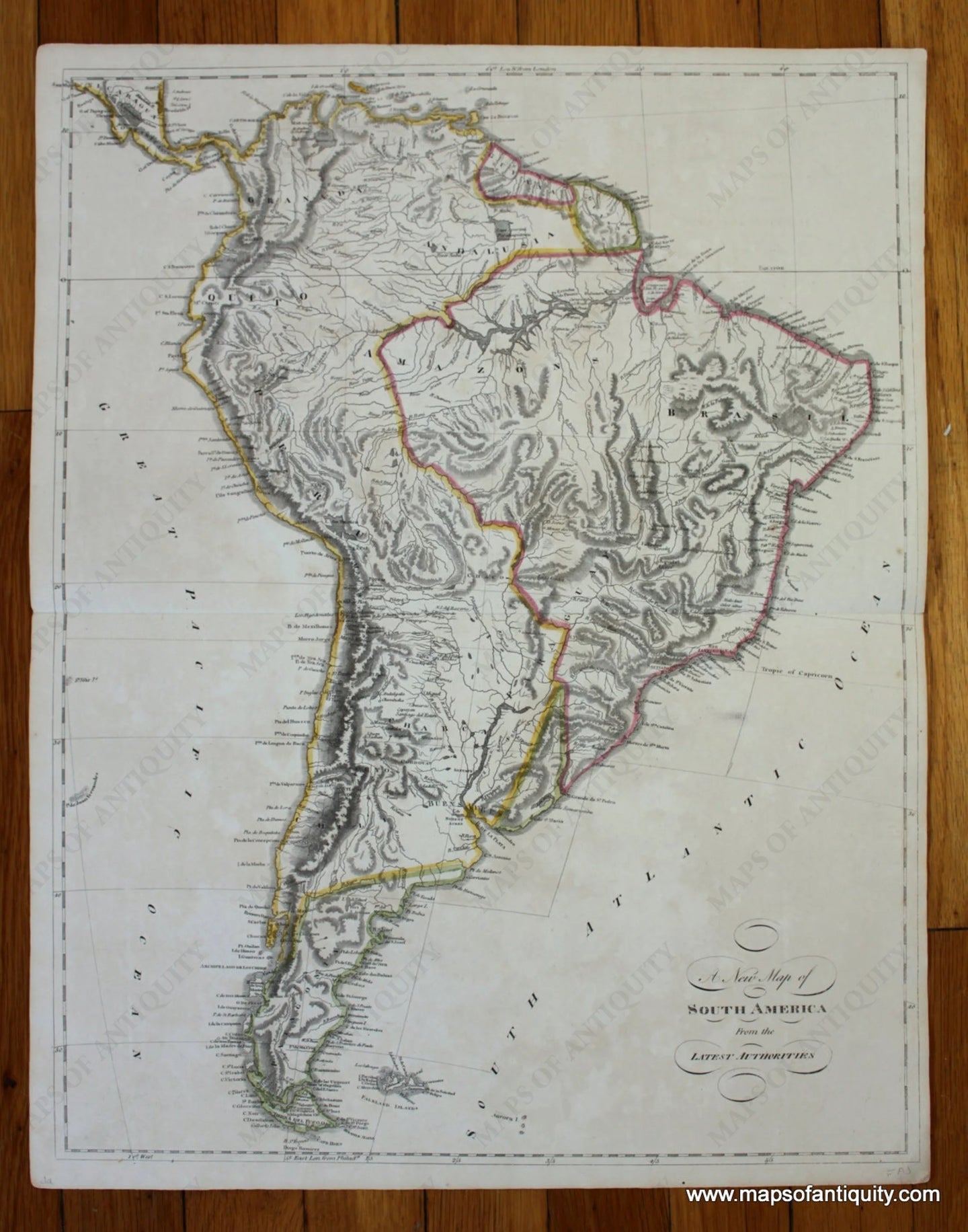 Antique-Hand-Colored-Map-A-New-Map-of-South-America-From-the-Latest-Authorities-South-America-South-America-General-1814-Carey-Maps-Of-Antiquity