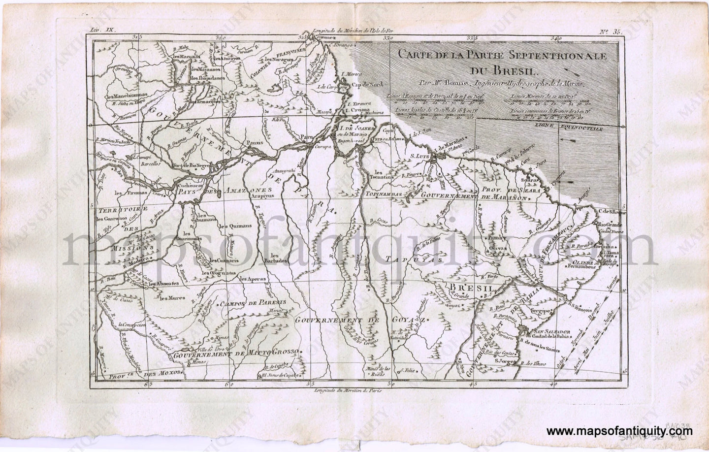 Antique-Hand-Colored-Map-Partie-septentrionale-du-Bresil.-South-America--1780-Raynal-and-Bonne-Maps-Of-Antiquity