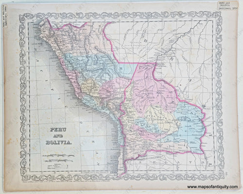 Antique-Hand-Colored-Map-Peru-and-Bolivia.-South-America--1856-Mitchell-Cowperthwait-Desilver-&-Butler-Maps-Of-Antiquity