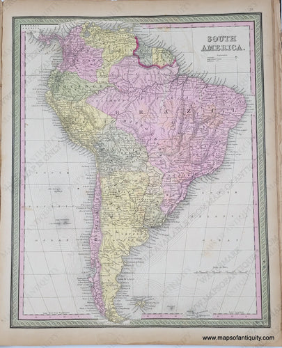 Antique Map with original hand-coloring in tones of green, yellow, peach, and pink. 
