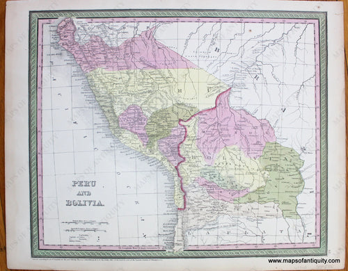 Antique-Hand-Colored-Map-Peru-and-Bolivia.-South-America--1850-Mitchell/Cowperthwait-Desilver-&-Butler-Maps-Of-Antiquity