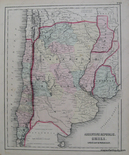 Antique-Hand-Colored-Map-Colton's-Argentine-Republic-Chili-Uruguay-Paraguay-Patagonia-etc.-South-America--1855-Colton-Maps-Of-Antiquity