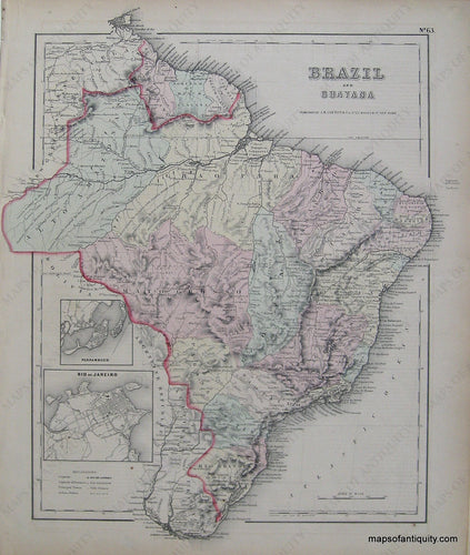 Antique-Hand-Colored-Map-Colton's-Brazil-and-Guayana-South-America--1855-Colton-Maps-Of-Antiquity