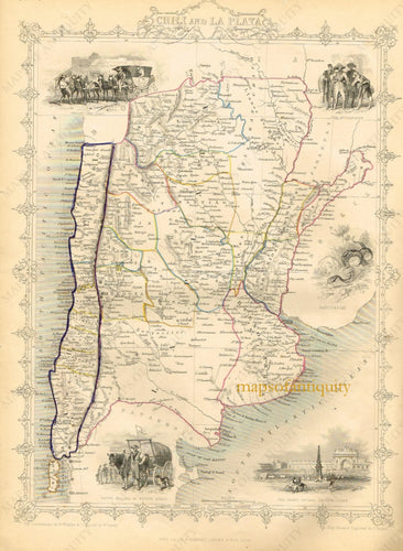 Antique-Hand-Colored-Map-Chili-and-La-Plata-South-America-Chili-1851-Tallis-Maps-Of-Antiquity