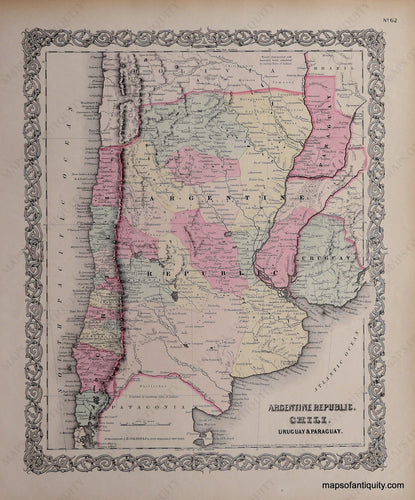 Antique-Hand-Colored-Map-Colton's-Argentine-Republic-Chile-Uruguay-and-Paraguay-South-America--1856-Colton-Maps-Of-Antiquity