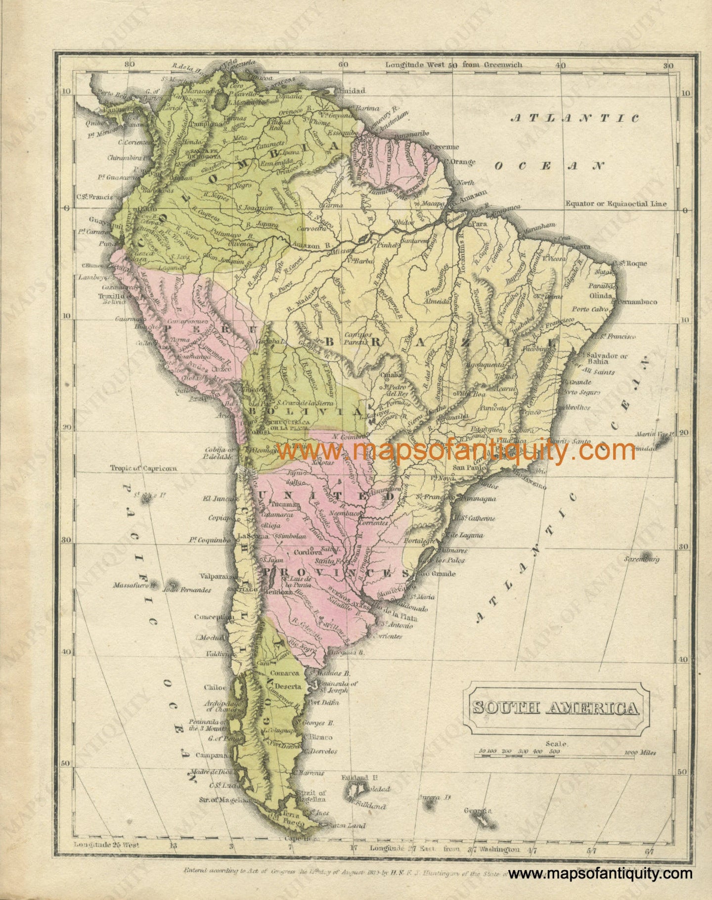 Antique-Hand-Colored-Map-South-America-South-America-South-America-General-1830/1833-Malte-Brun-Maps-Of-Antiquity