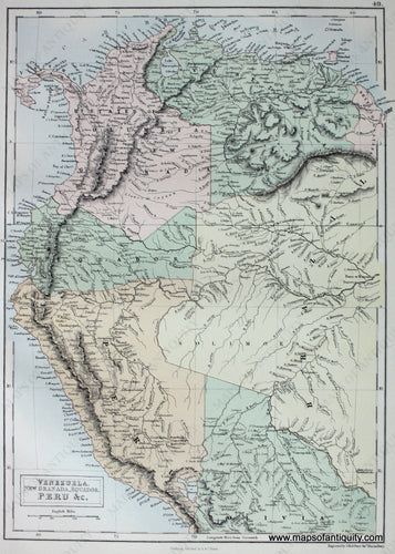 Antique-printed-color-Map-Venezuela-New-Granada-Equador-Peru-&c.-South-America--1879-Black-Maps-Of-Antiquity