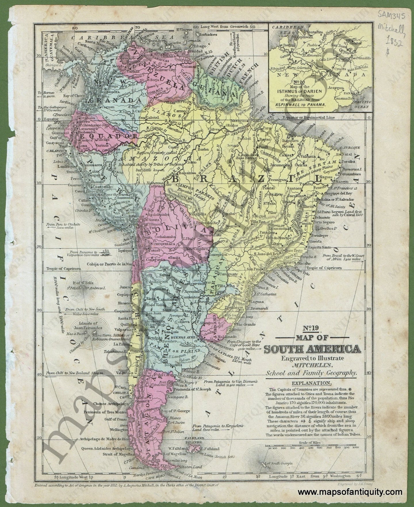 Antique-Hand-Colored-Map-No.-19-Map-of-South-America-Caribbean-&-Latin-America-South-America-1852-Mitchell-Maps-Of-Antiquity