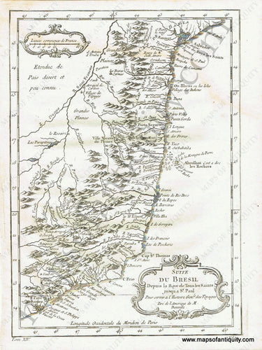 Antique-Map-Suite-du-Bresil-Continuation-of-Brazil-Coast-Coastal-1756-1750s-1700s-Mid-18th-Century-Maps-of-Antiquity