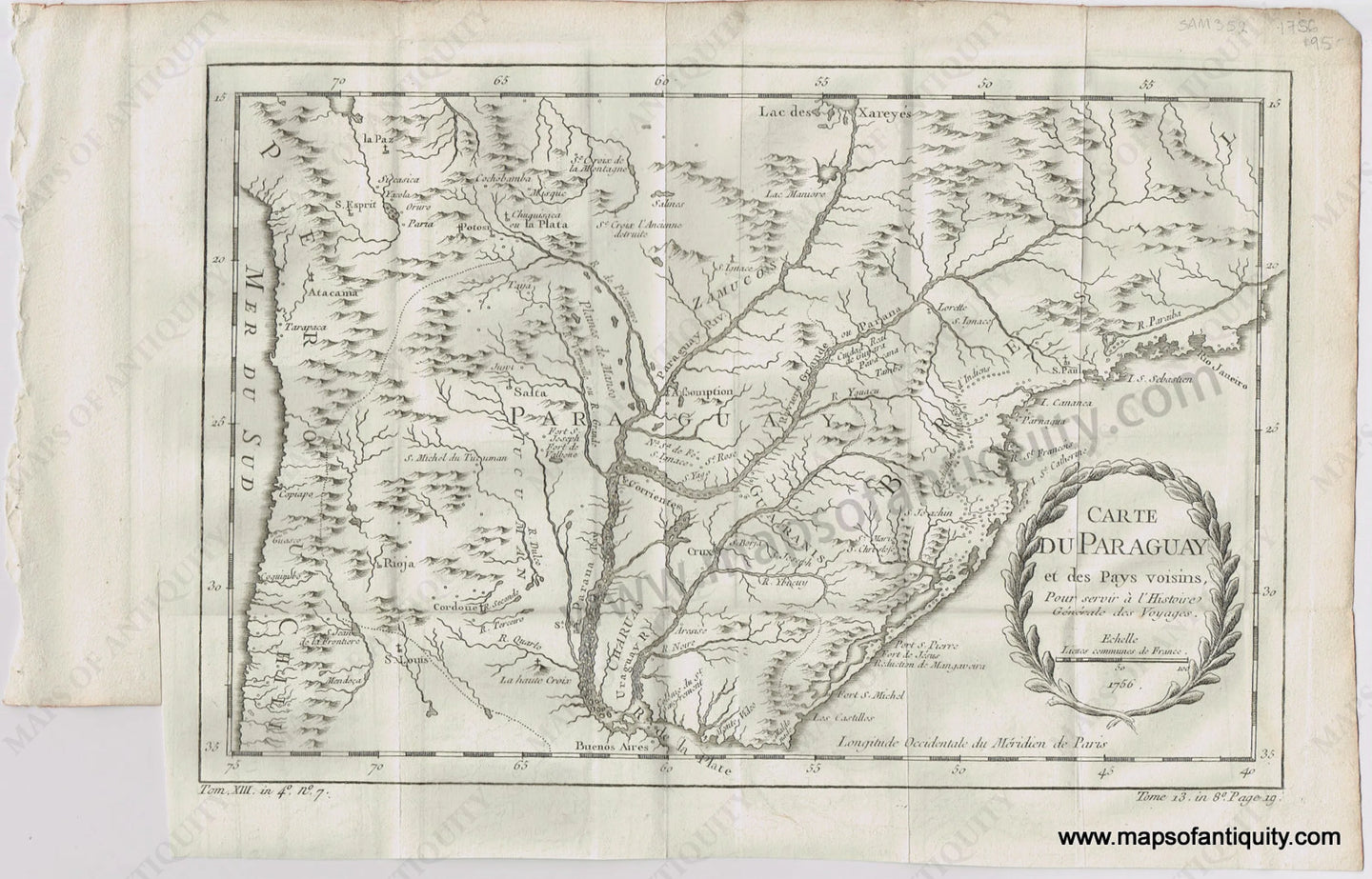 Antique-Map-Carte-Du-Paraguay-Bellin-1756-1750s-1700s-18th-Century-Maps-of-Antiquity