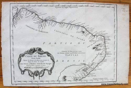 Antique-Early-Map-Brazil-South-America-Carte-du-Bresil-Prem.-Partie-French-Bellin-1760s-1700s-Mid-Late-18th-Century-Maps-of-Antiquity