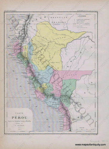 Antique-Printed-Color-Map-South-America-Carte-du-Perou---Peru-1877-Fayard--1800s-19th-century-Maps-of-Antiquity