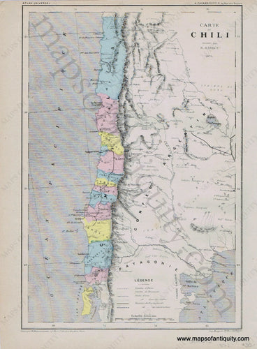 Antique-Printed-Color-Map-South-America-Carte-du-Chili---Chile-1877-Fayard--1800s-19th-century-Maps-of-Antiquity