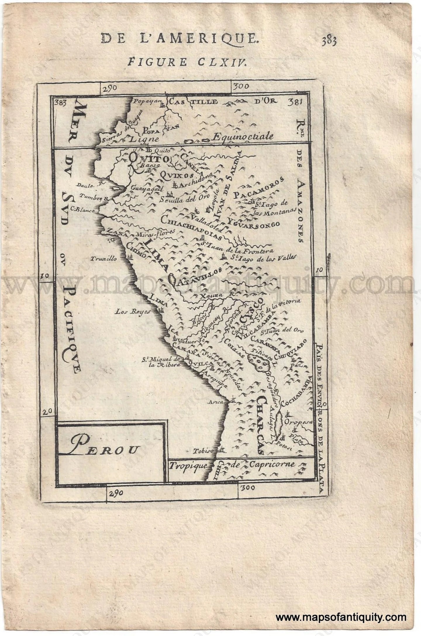 Antique-Uncolored-Print-Perou-South-America--1683-Mallet-Maps-Of-Antiquity-1600s-17th-century