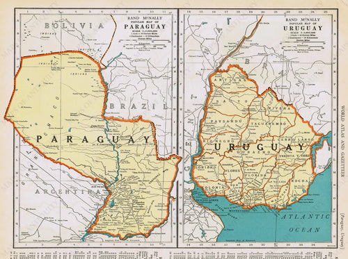 Genuine-Antique-Map-Popular-Maps-of-Paraguay-and-Uruguay--1940-Rand-McNally-Maps-Of-Antiquity