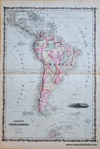 Genuine-Antique-Map-Johnsons-South-America-South-America-1861-Johnson-Browning-Maps-Of-Antiquity-1800s-19th-century