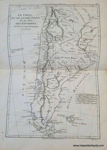 Genuine-Antique-Map-South-America---Le-Chili-avec-les-contrees-Voisines-et-le-Pays-des-Patagons-1788-Bonne-Desmarest-Maps-Of-Antiquity