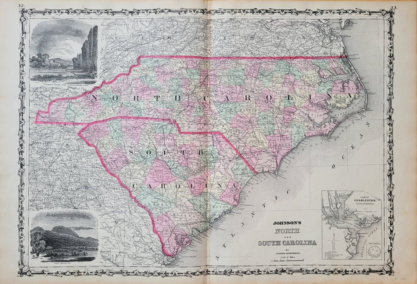 1861 - Johnson's North and South Carolina - Antique Map – Maps of Antiquity