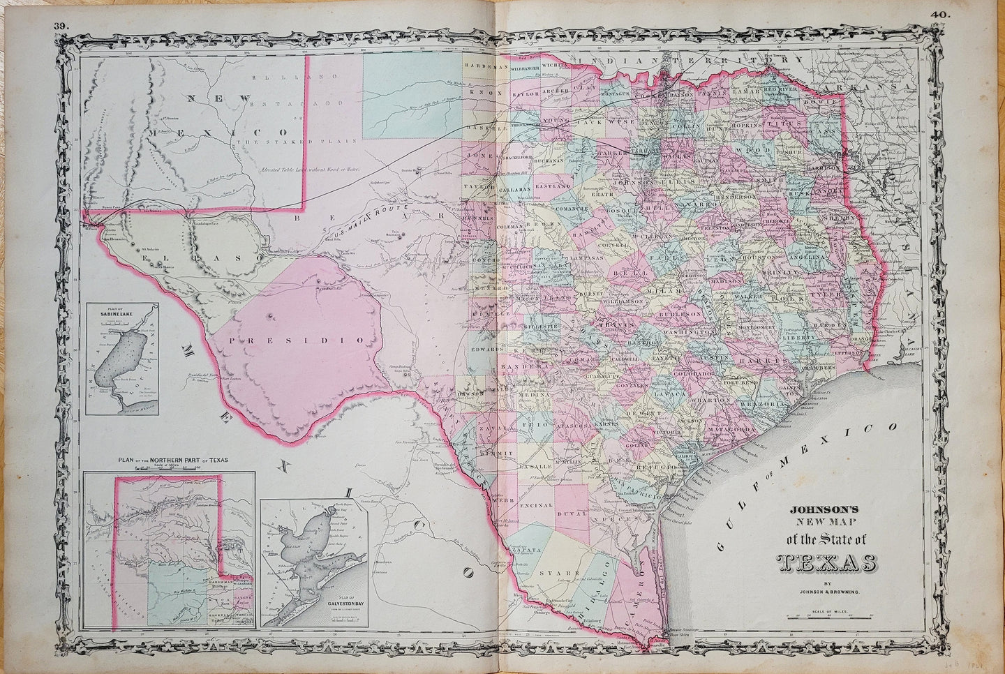 1861 - Johnson's New Map of the State of Texas - Antique Map