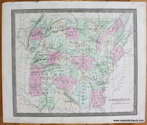 Antique-Hand-Colored-Map-Arkansas.-United-States-South-1848-Jeremiah-Greenleaf-Maps-Of-Antiquity