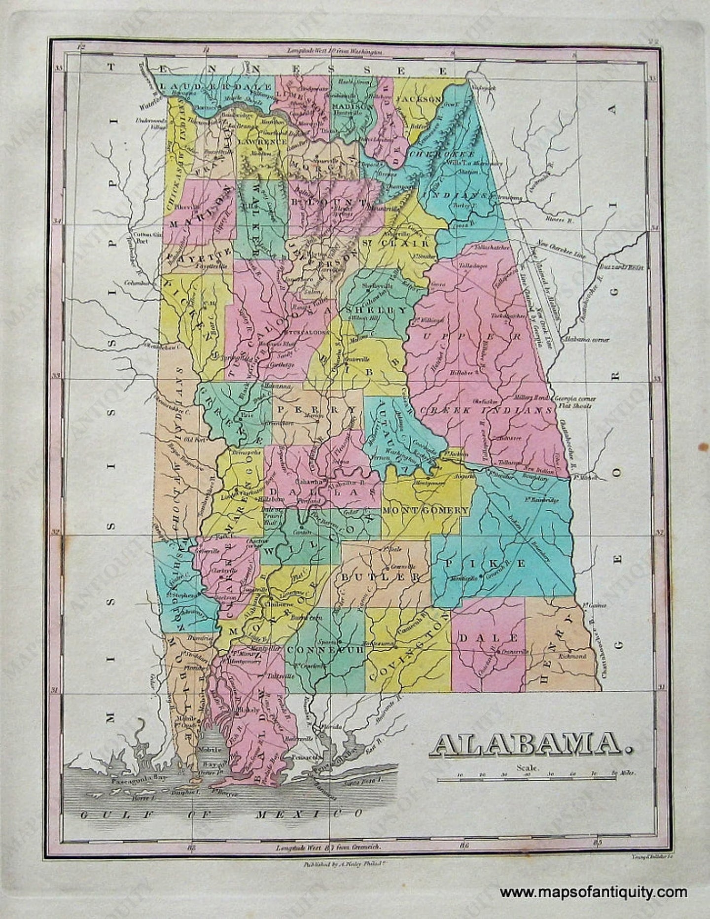 Antique-Hand-Colored-Map-Alabama.**********-United-States-South-1827-Anthony-Finley-Maps-Of-Antiquity