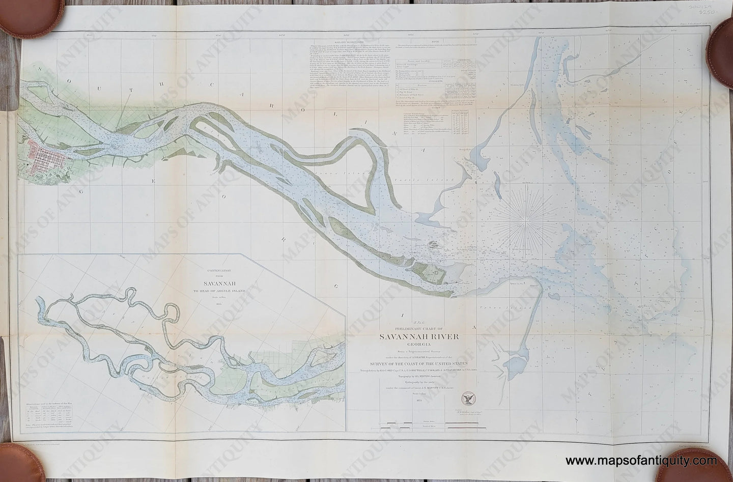 Hand-Colored-Antique-Coast-Chart-E.-No.-6-Preliminary-Chart-of-Savannah-River-Georgia-sailing-Nautical-1855-U.S.-Coast-Survey-Maps-Of-Antiquity