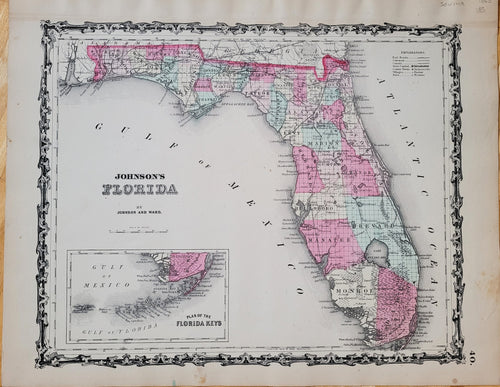 Antique-Map-Johnson's-Florida-Antique-Map-1863-florida keys colored