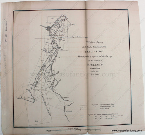 1852 - Sketch E No. 2, Survey in the vicinity of Savannah Georgia - Antique Chart