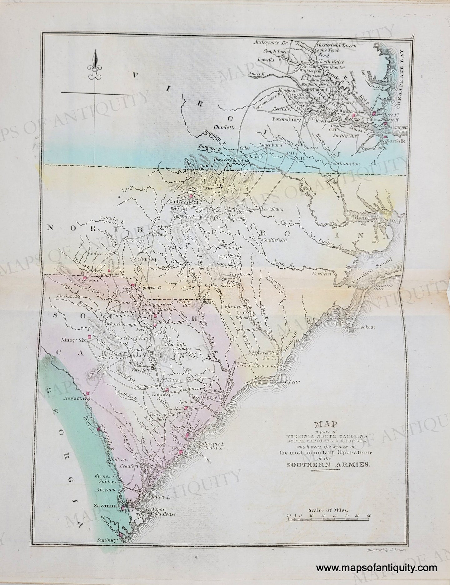 1832 - Map of part of Virginia, North Carolina, South Carolina & Georg ...