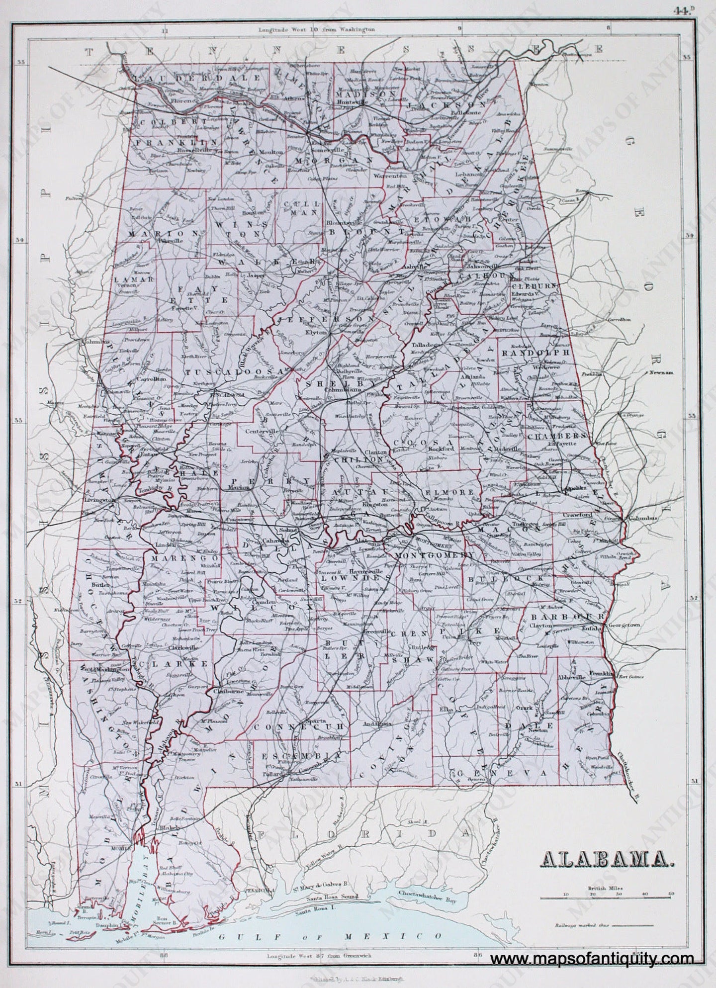 Antique-printed-color-Map-Alabama-United-States-South-1879-Black-Maps-Of-Antiquity