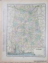 Load image into Gallery viewer, Map of Alabama colored by county in colors of antique light pink, green, yellow, blue.
