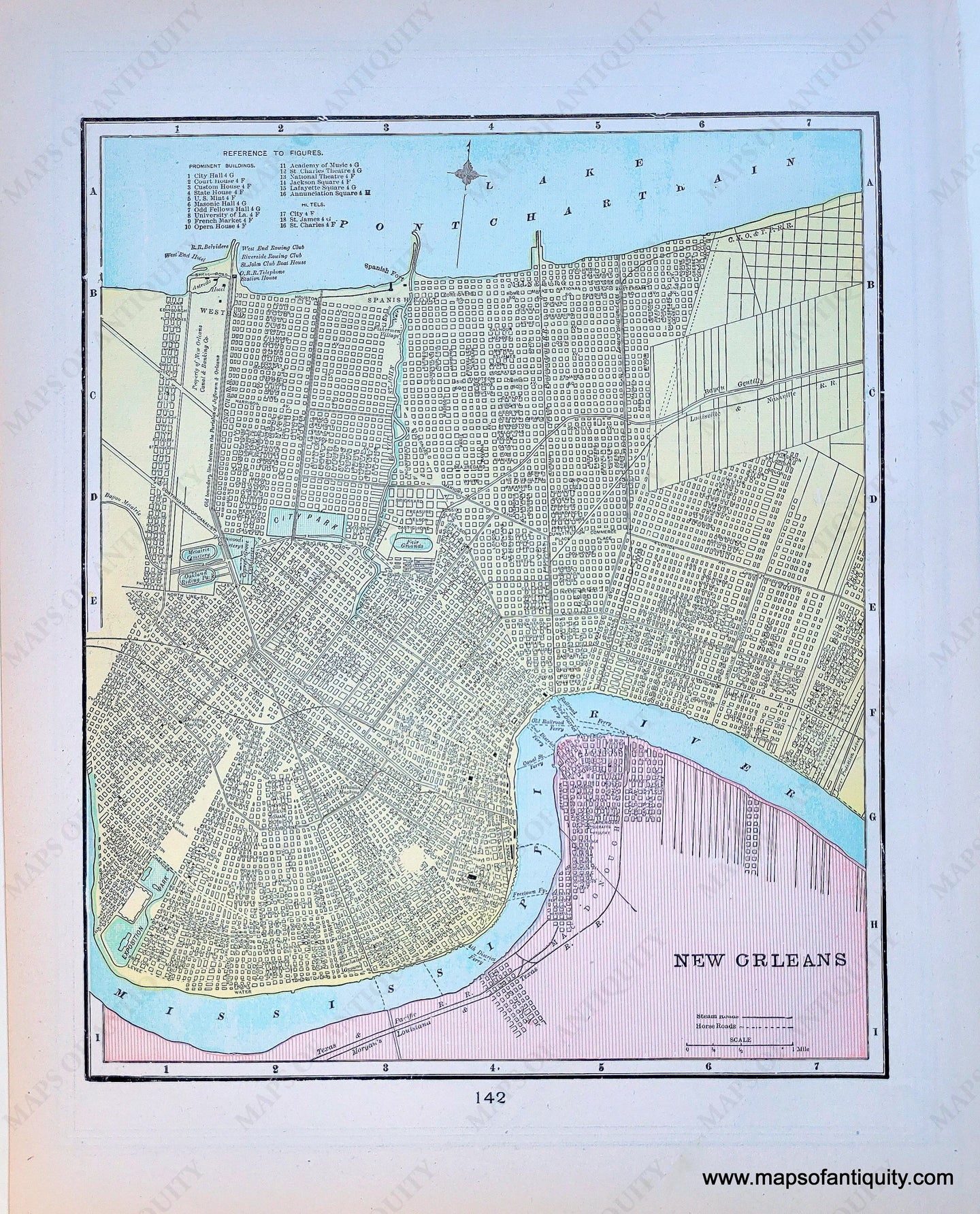 1900 - New Orleans Verso: Birmingham Antique Map Genuine Printed-Color