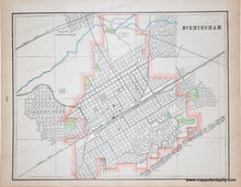 Load image into Gallery viewer, Antique 1900 map of Birmingham with labeled streets and boundaries.
