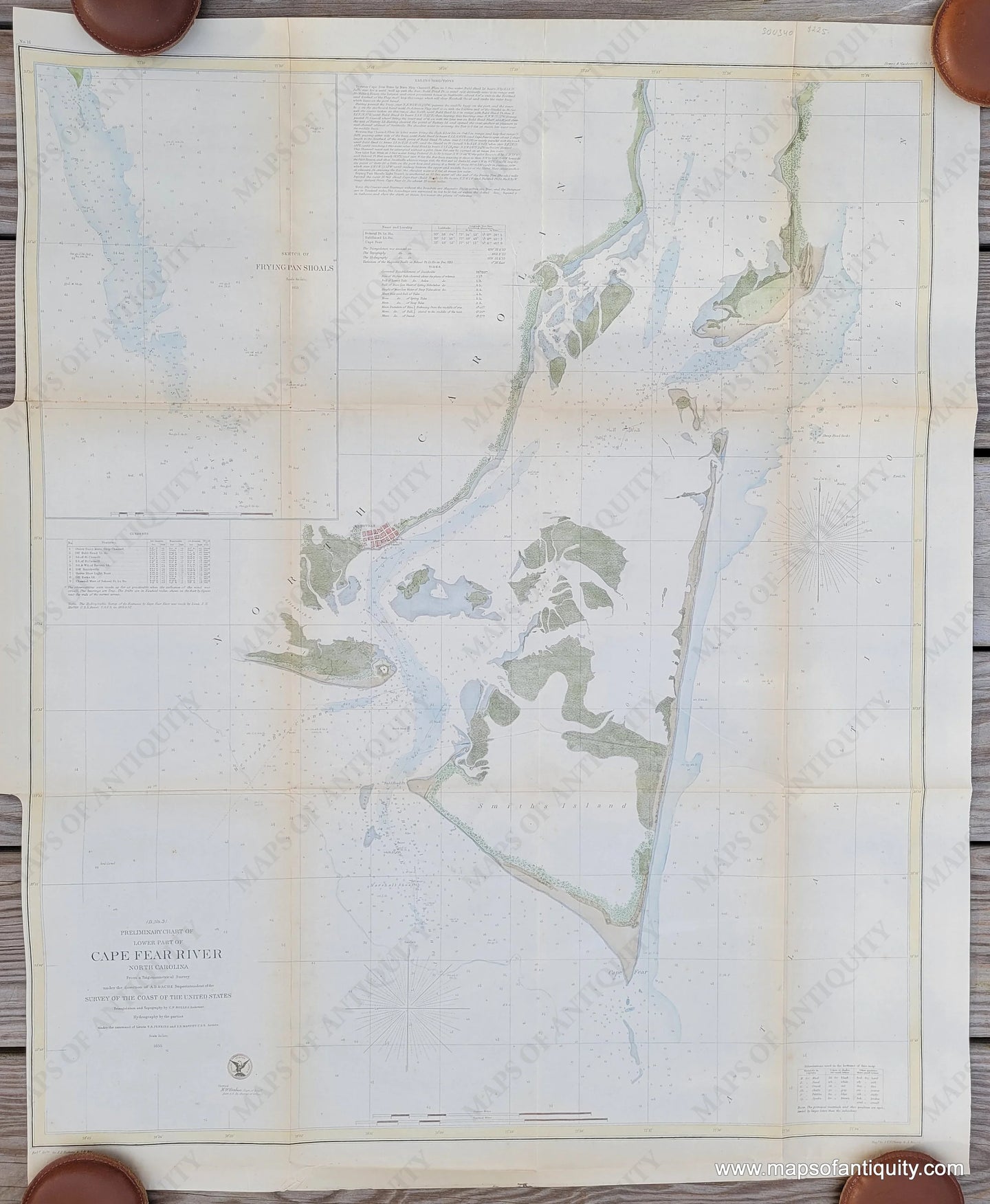 Antique-Map-Chart-Southport-Smithville-Nautical-Sailing-Coast-Survey-Cape-Fear-North-Carolina-NC-1855-USCS