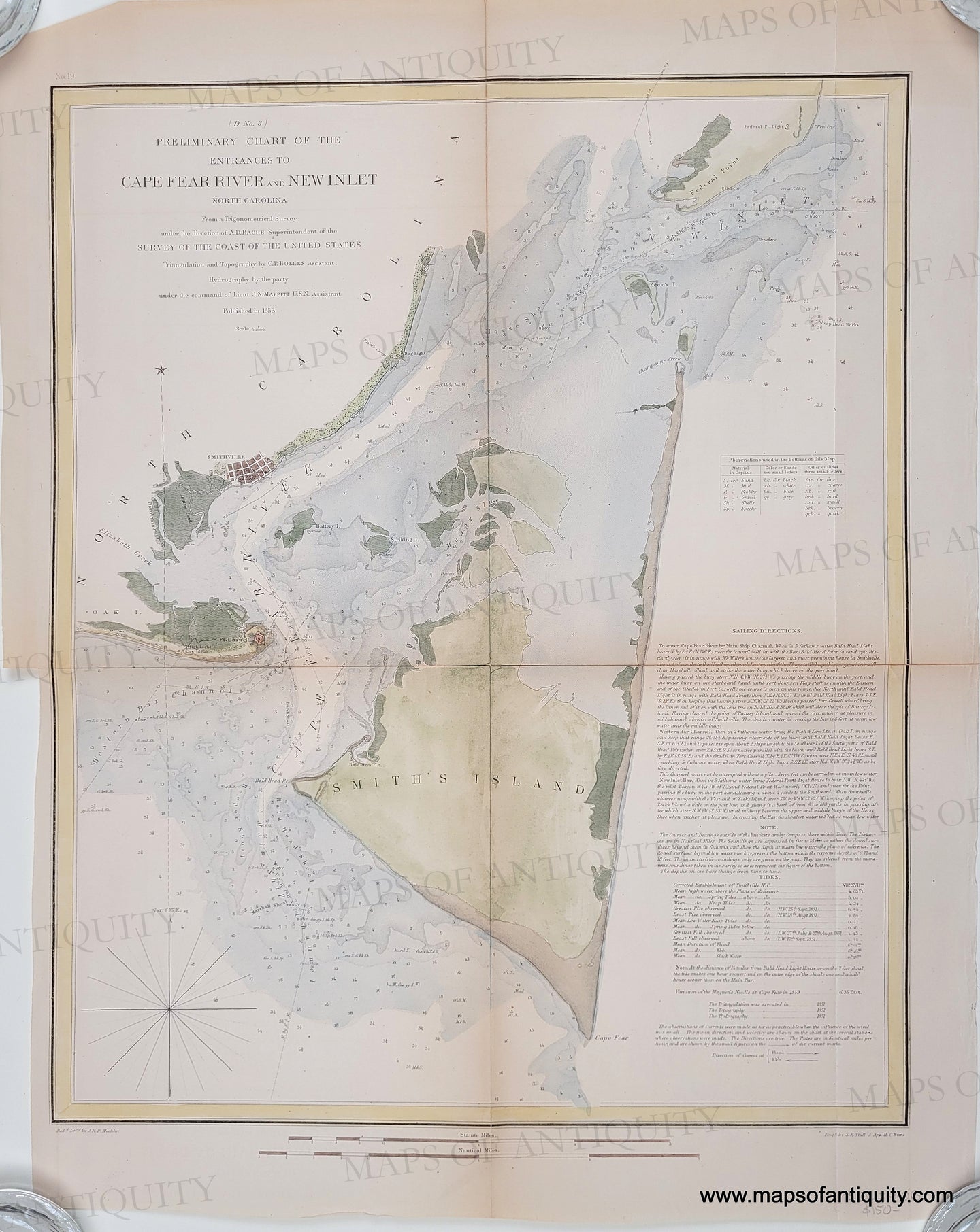 1853 - Preliminary Chart of the Entrances to Cape Fear River and New I ...