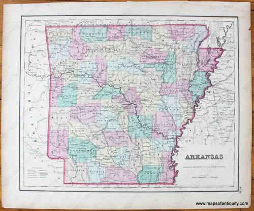 Antique-Hand-Colored-Map-Arkansas-United-States--1857-Colton-Maps-Of-Antiquity