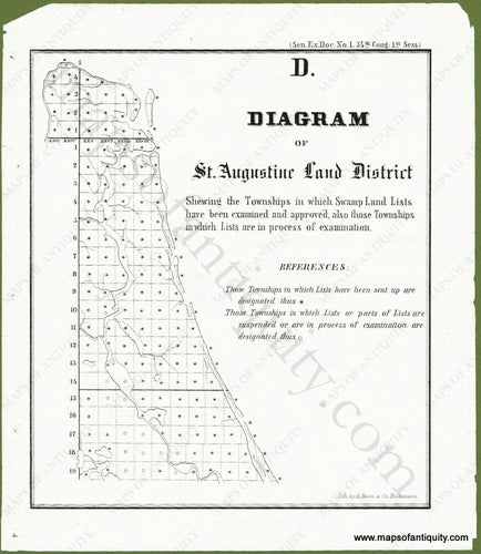 Antique-Black-and-White-Map-D.-Diagram-of-St.-Augustine-Land-District-United-States-South-1855-U.S.-General-Land-Office-Maps-Of-Antiquity